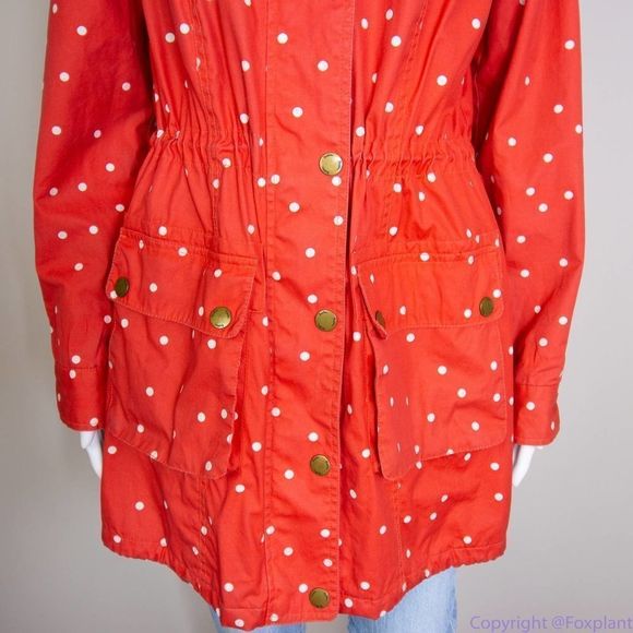 Boden women's 100% cotton hooded red parka with white polka dot, size 8 - Picture 3 of 16